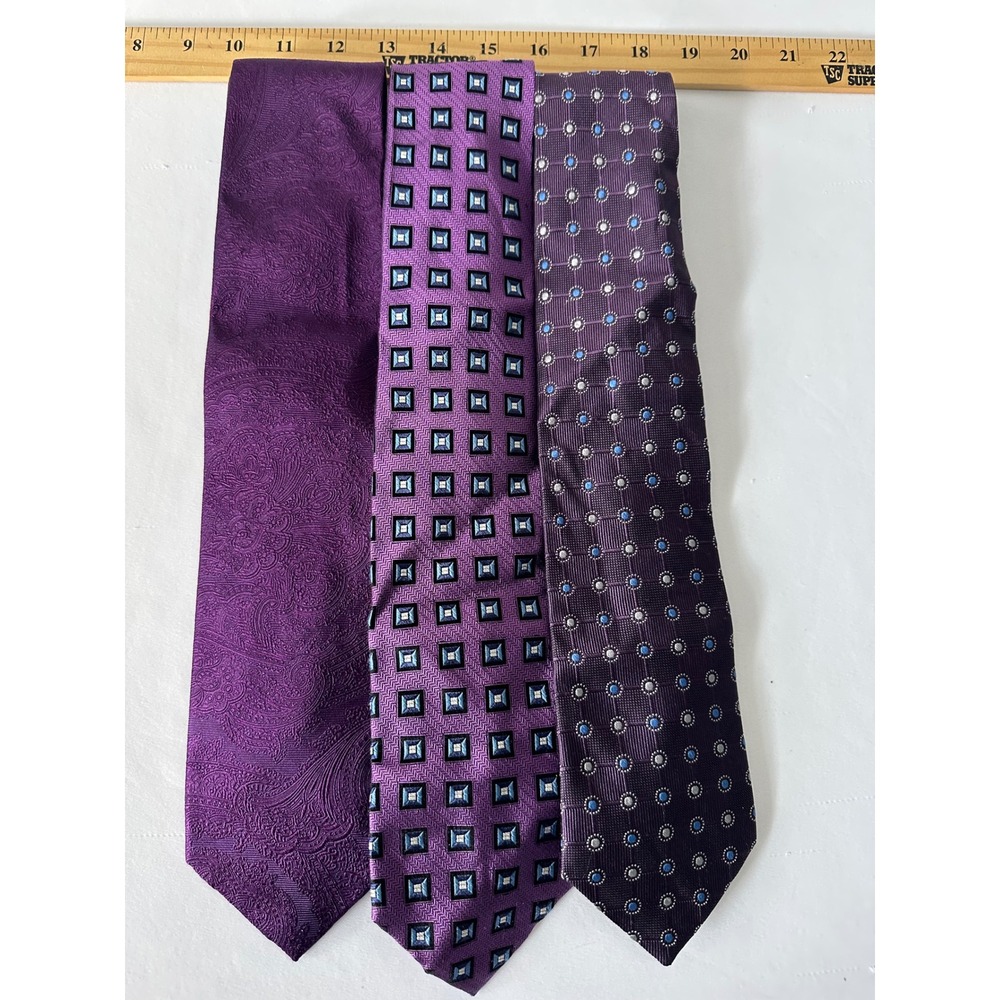 Jos A Bank Signature Collection‎ Purple Silk Tie Lot of 3 Paisley Geometric Mens